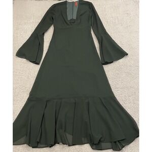 Staud Chiffon Maxi Dress Womens XS Bell Sleeve Ruffle Hem A Line